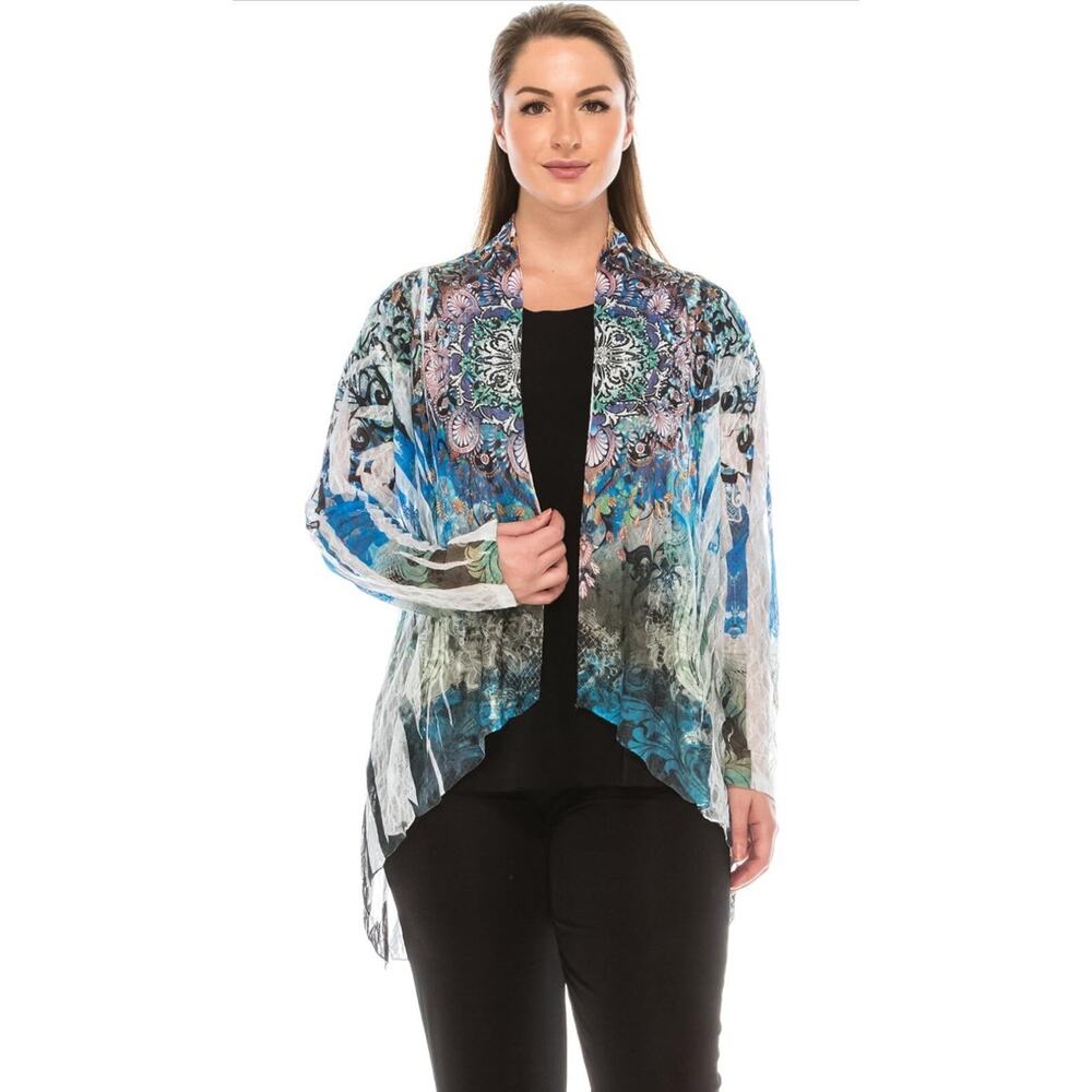 Jostar Abstract Colorful Asymmetric Drape Cardigan Medium Rhinestone Art To Wear
